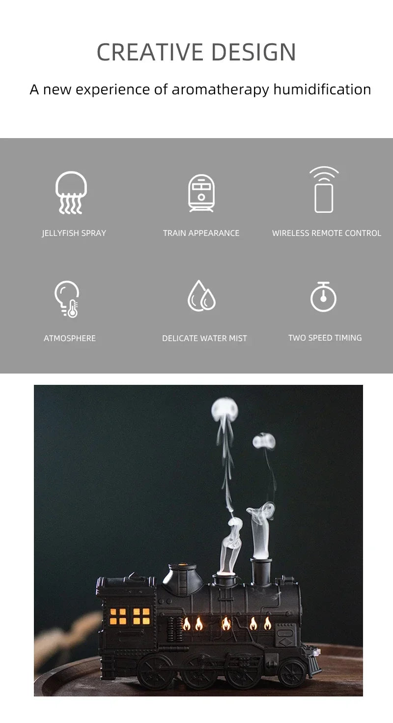 Mini Train Aromaluftbefeuchter für Ätherische Öle mit LED & Ultraschall Nebel