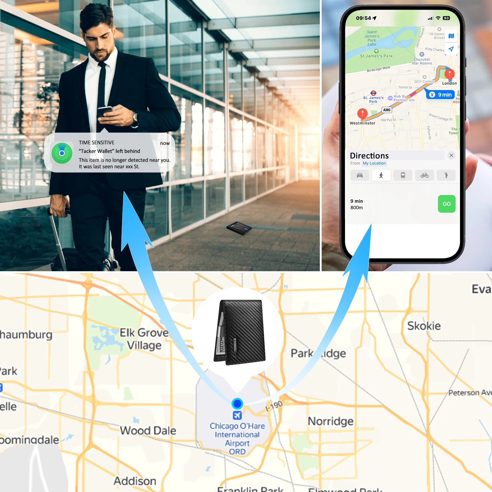 Herrenbrieftasche trackbar über "Find my Phone" (Nur für iOS)