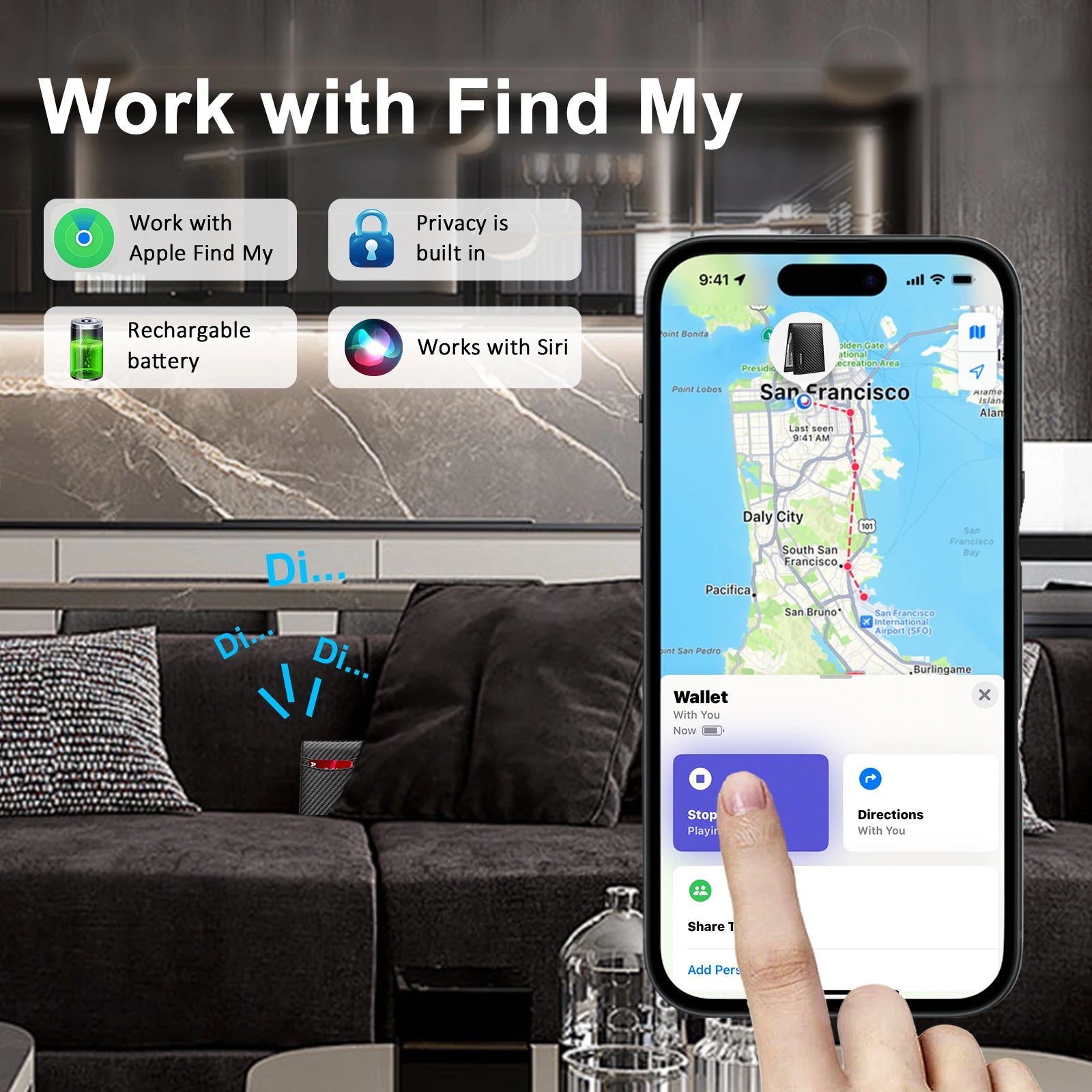 Herrenbrieftasche trackbar über "Find my Phone" (Nur für iOS)